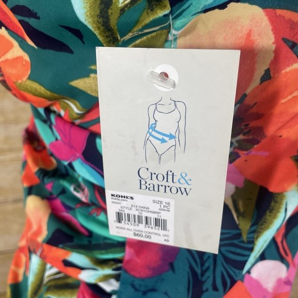 Croft & Barrow Womens One Piece All Over Control Swimsuit Size 16 Bright Floral - Picture 11 of 13
